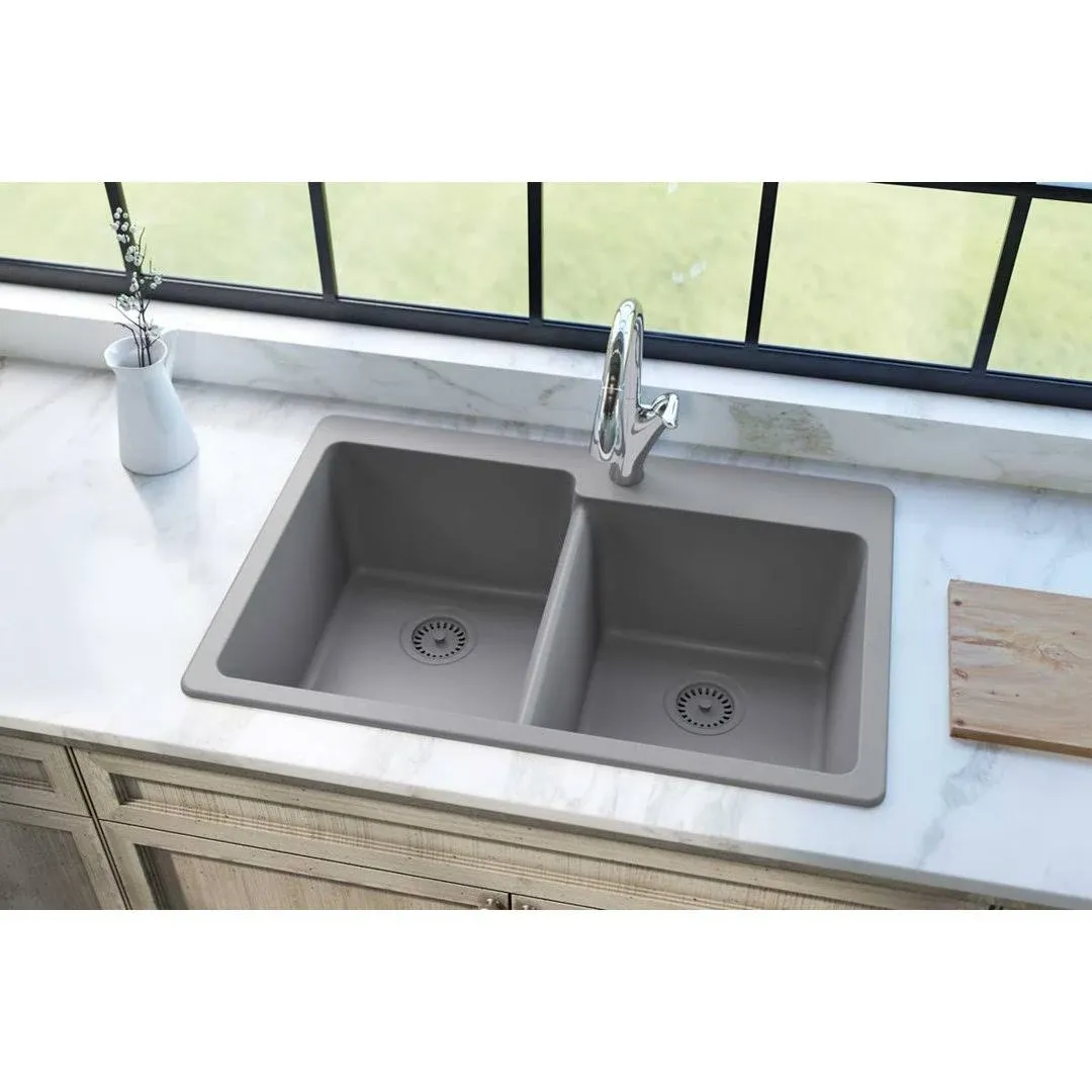 Elkay Quartz Classic ELG250RGS0 Greystone Offset Double Bowl Top Mount Sink