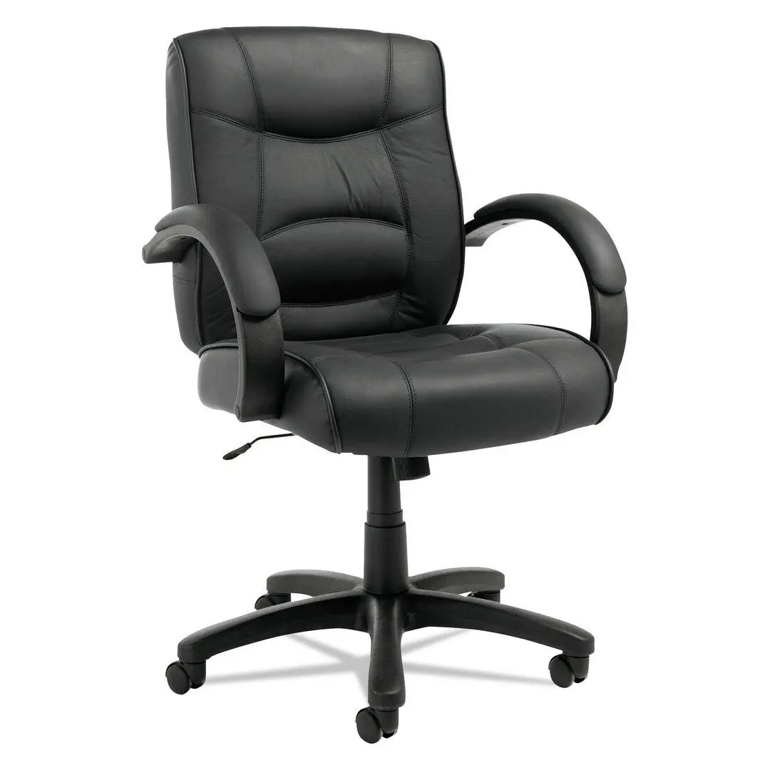 Alera� Strada Series Mid-Back Swivel/Tilt Chair w/Black Leather Upholstery ALESR42LS10B