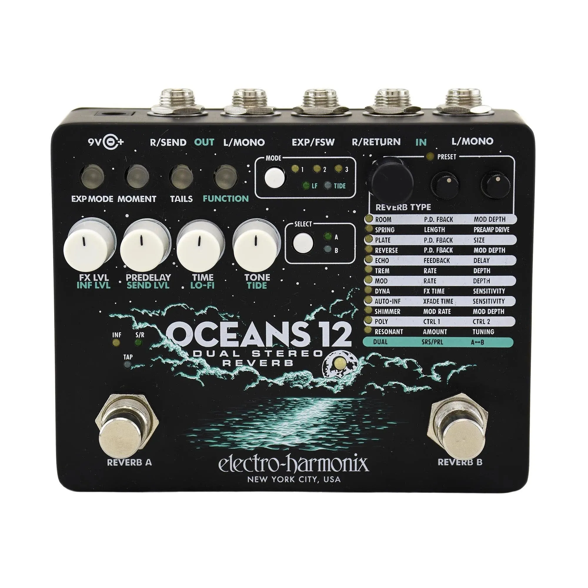 Electro Harmonix Oceans 12 Dual Stereo Reverb Pedal