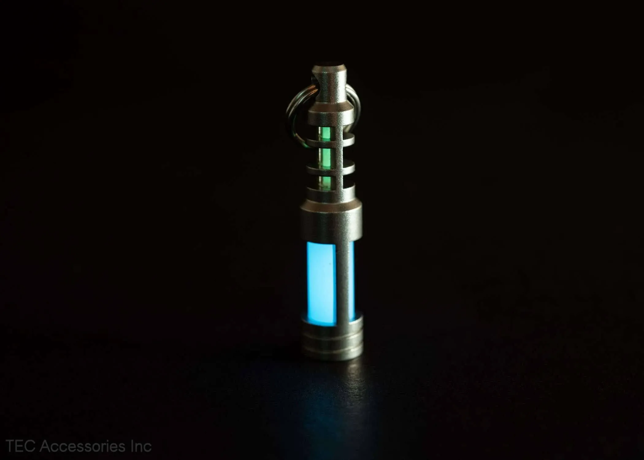 Isotope Chain Reaction Fob - Embrite Glow Pellet - Aqua - Accepts 3x11mm Tritium Vial - Stainless Steel Housing - Everyday Carry - Keychain Accessories - Gifts for Men