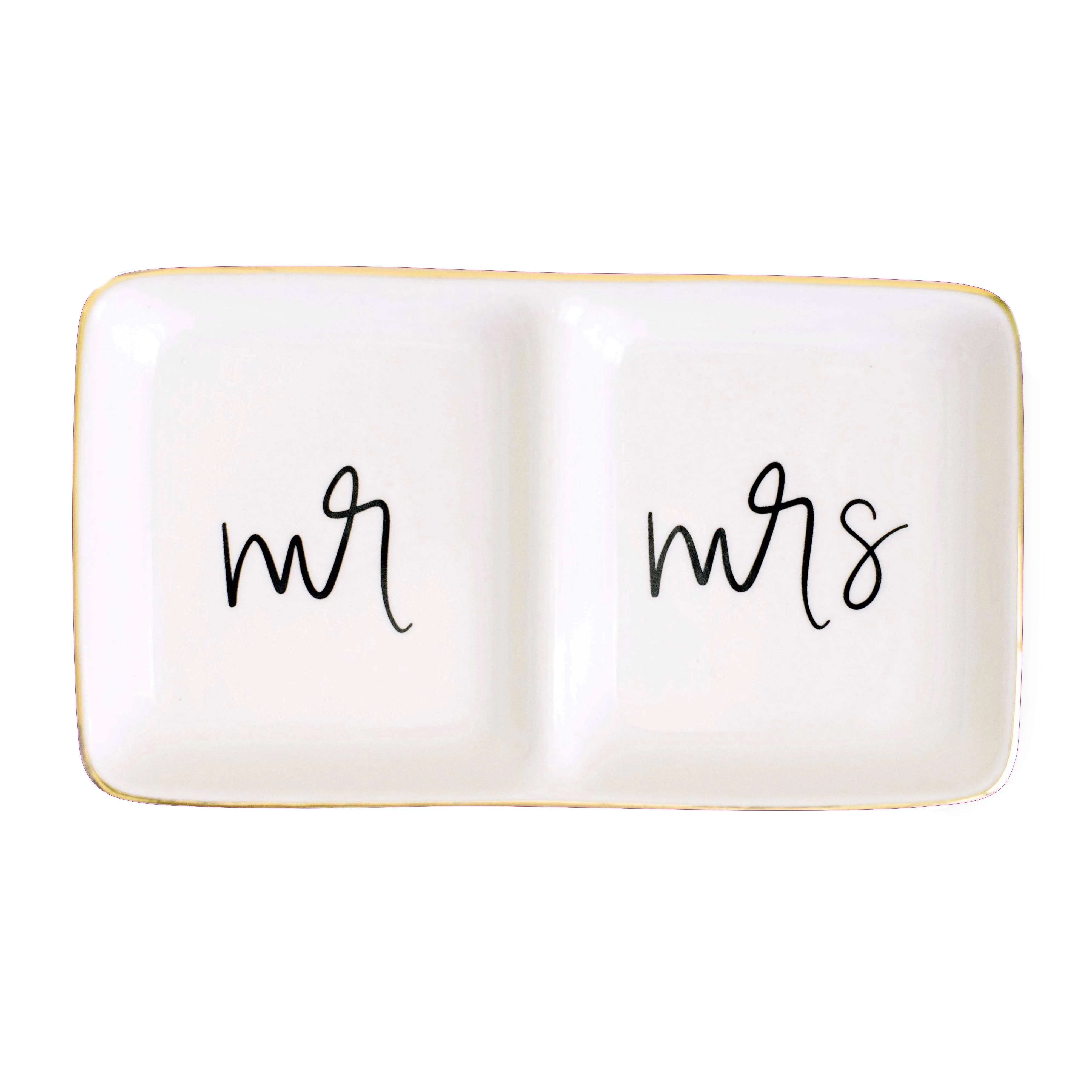 Sweet Water Decor Mr and Mrs Ring Dish - Personalized Wedding Gift & Engagement Ring Dish Holder Gift - Ring Tray for Jewelry Organizer - Trinket Tray - Vanity Tray & Bedroom Decor - Ceramic White