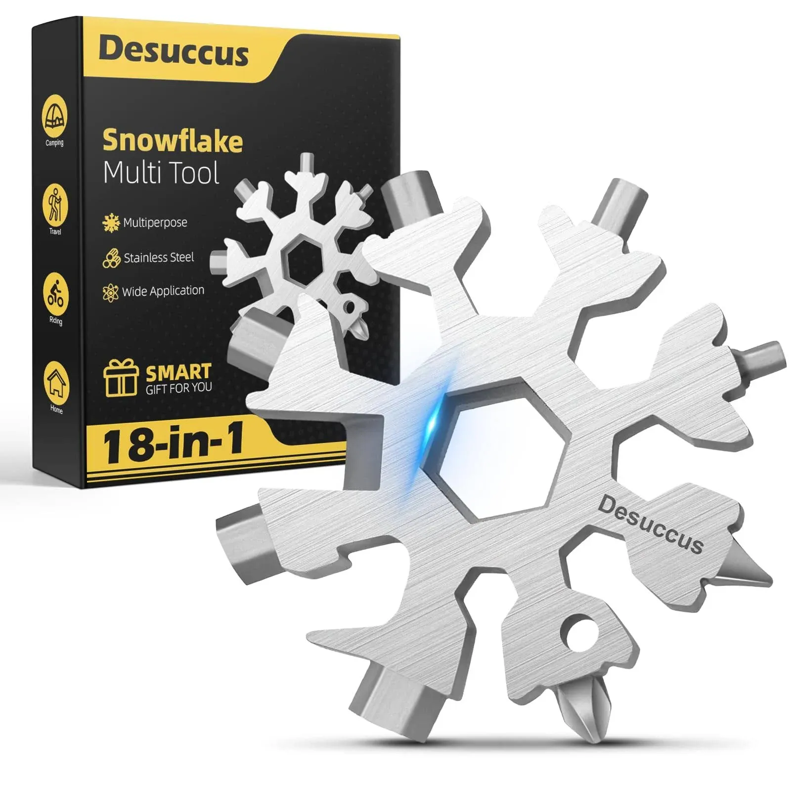 Desuccus 18-in-1 Snowflake Multi Tool, Stainless Steel Snowflake Bottle Opener/Flat Phillips Screwdriver Kit/Wrench, Durable and Portable to Take, Great Christmas gift(Standard, Stainless Steel).