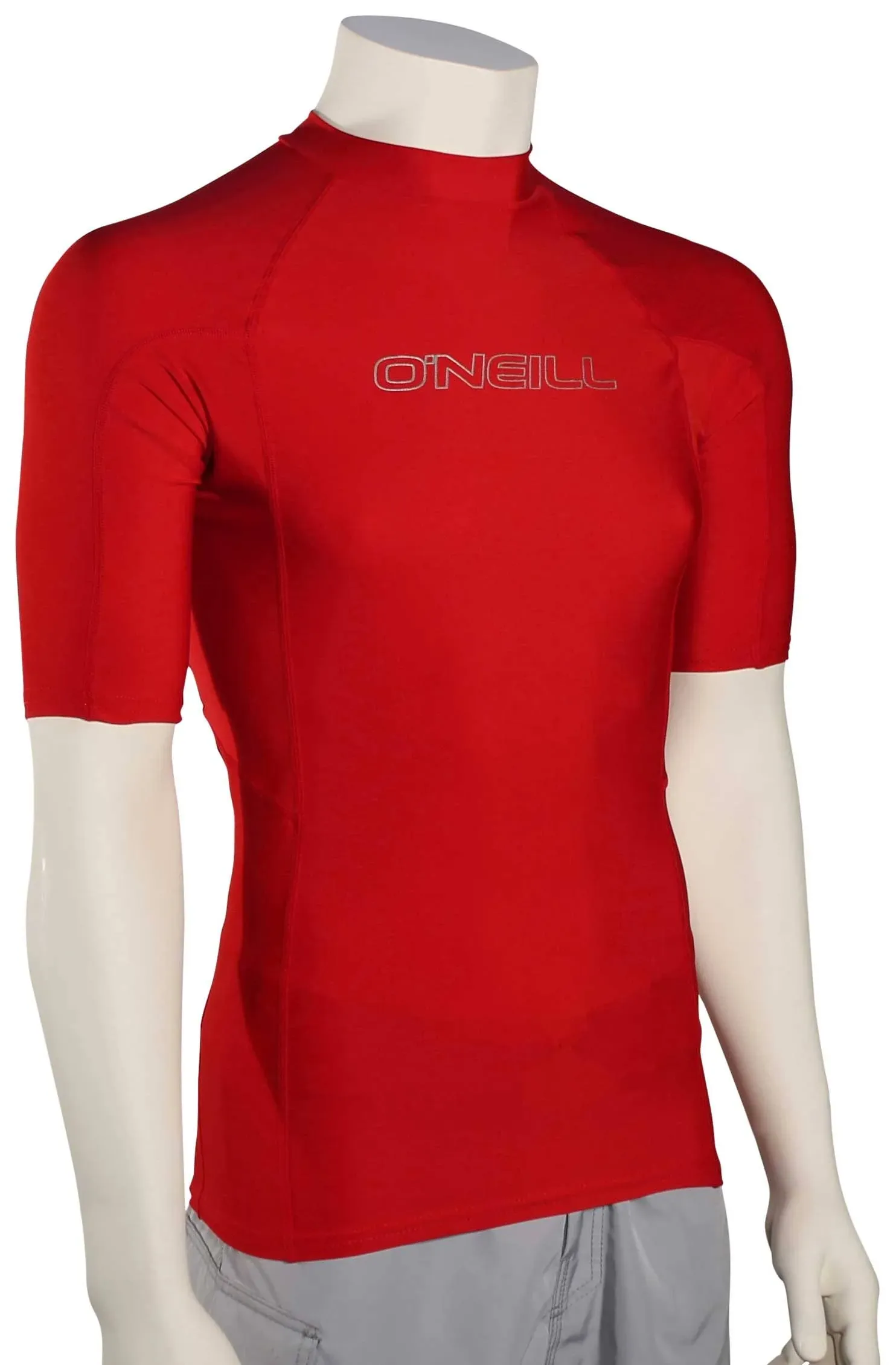 O'Neill Men's Basic Skins 50+ Short Sleeve Rash Guard, Red, Size Large