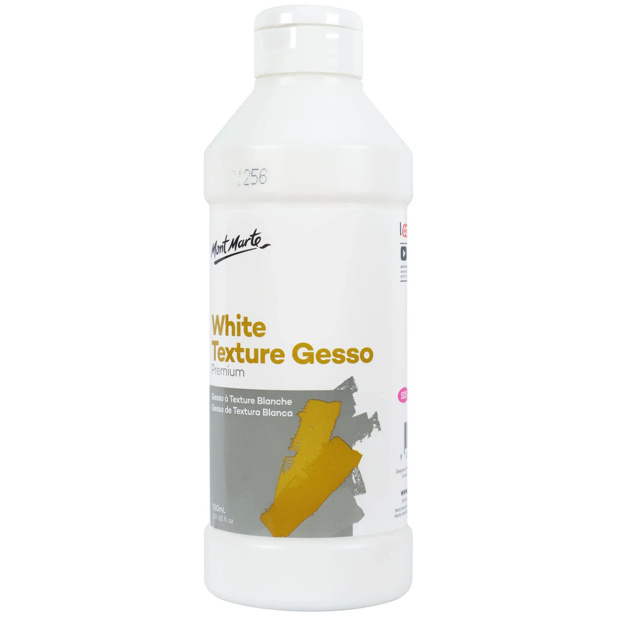 Mont Marte Premium White Texture Gesso 16.9oz (500ml), Suitable for Acrylic Paint, Oil Paint, Color Pencils, Pastels, Graphite and Charcoal