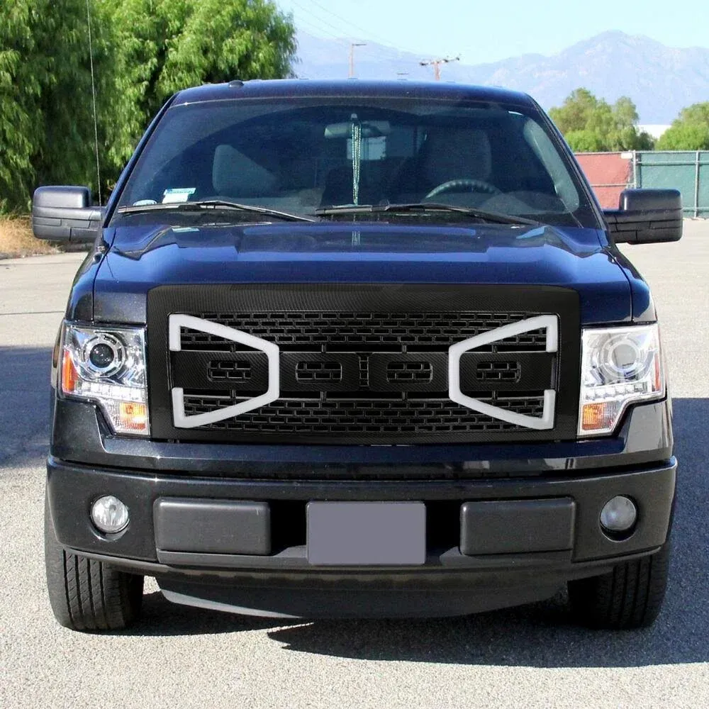 Fit 2009-2012 Ford F150 Black Hood Rivet Style Grill Upper Truck Grille Insert