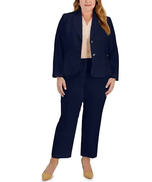 Le Suit Women's Plus Size 2 Button Inset Waist Jacket & Elastic Back Pant