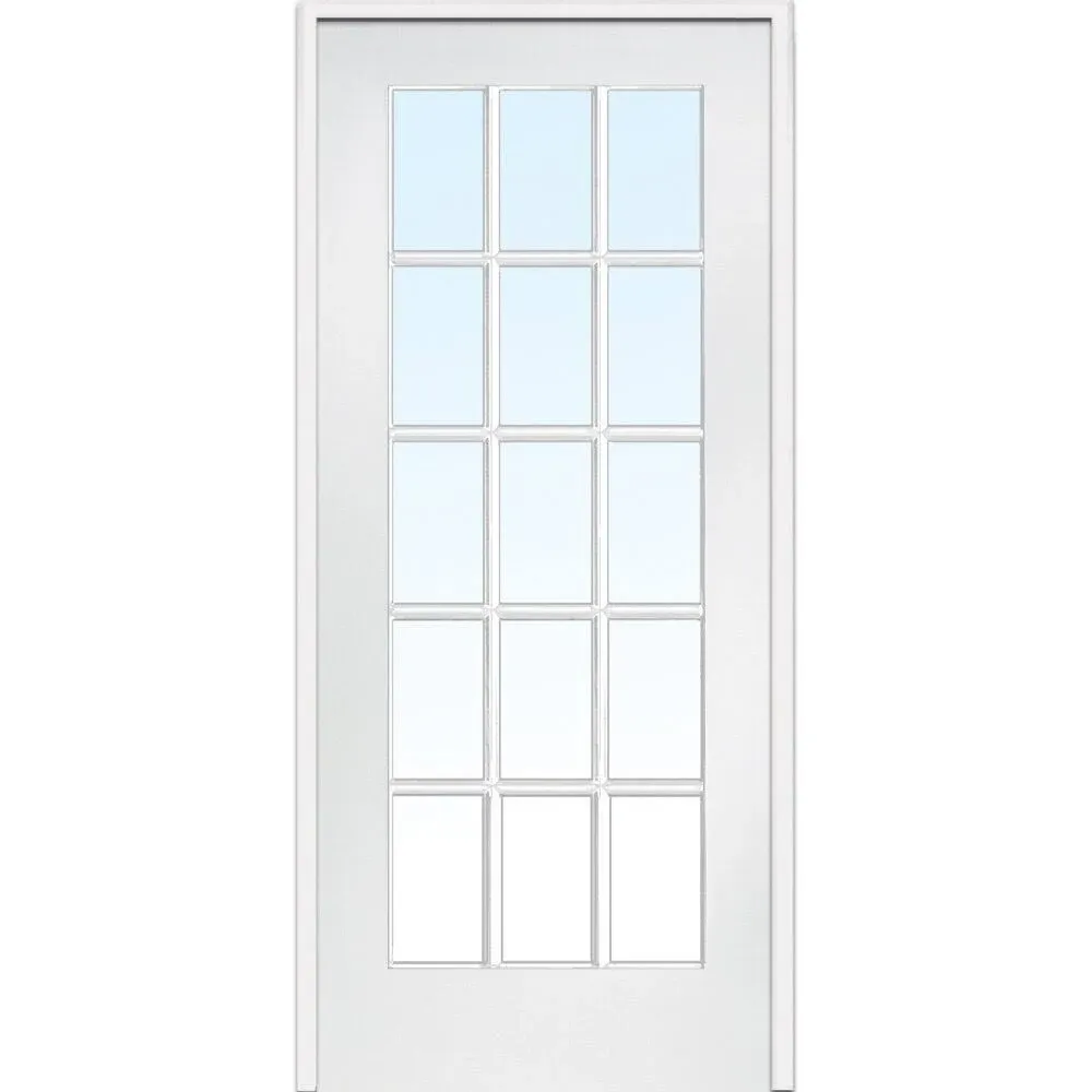 National Door Company ZZ09307R Primed MDF 15 Lite Clear Glass, Right Hand Prehung Interior Door, 36" x 80"