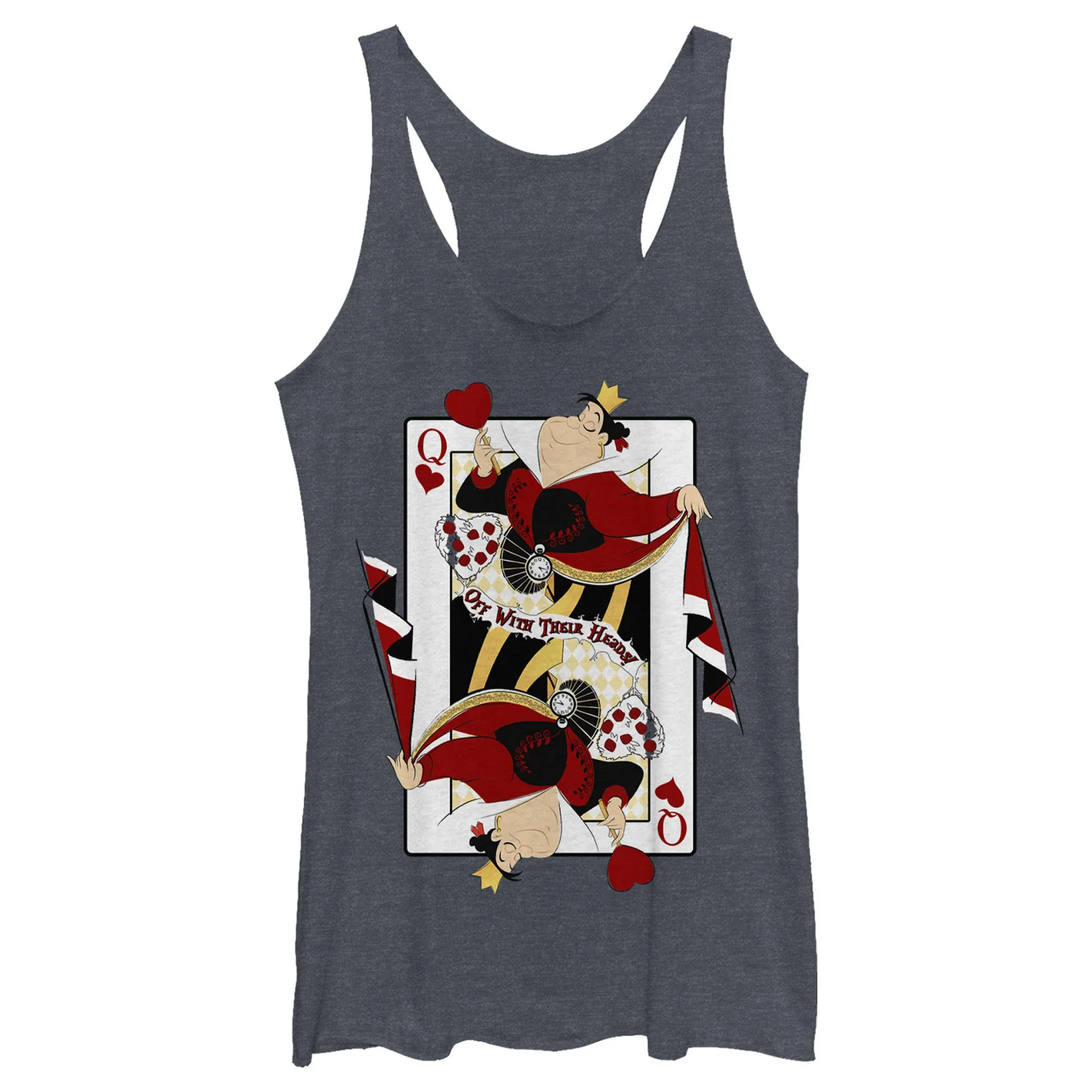 Disney Women's Alice in Wonderland Queen of Hearts Playing Card Juniors Tri Blend Tank