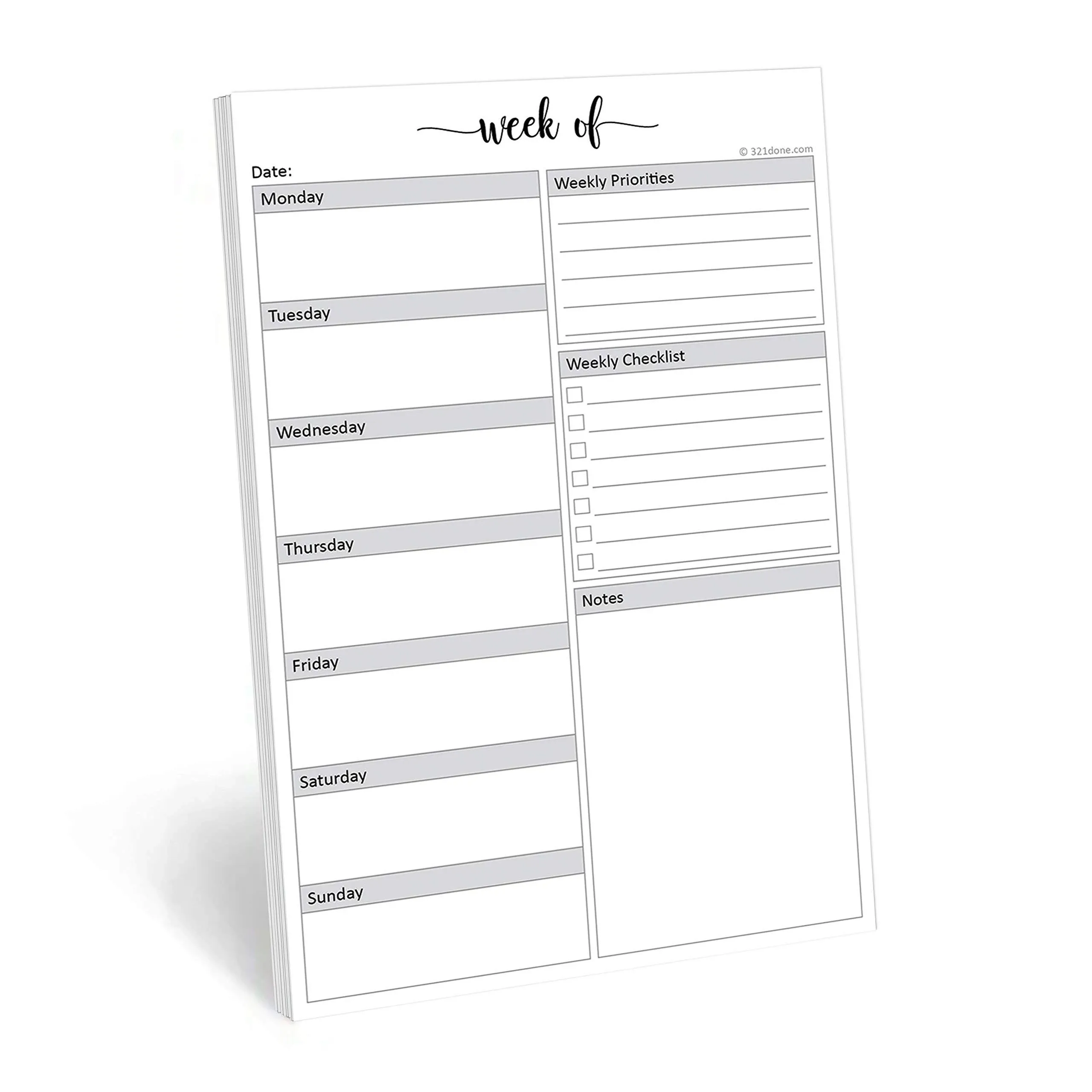 321Done Weekly Planning Notepad - 50 Sheets (5.5&#034; x 8.5&#034;)  Week Priorities to Do