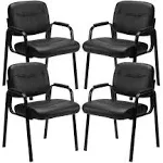 Sweetcrispy Waiting Room Chairs No Wheels Set of 4, Leather Stationary Office Reception Guest Chair with Padded Arms for Elderly Desk Conference