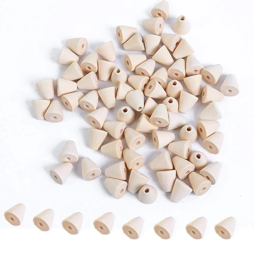 100Pcs Natural Wood Beads Cone Shape Unfinished Wooden Loose Beads Wood Spacer Beads with Hole for Crafts DIY Jewelry Making, 16 x 14MM