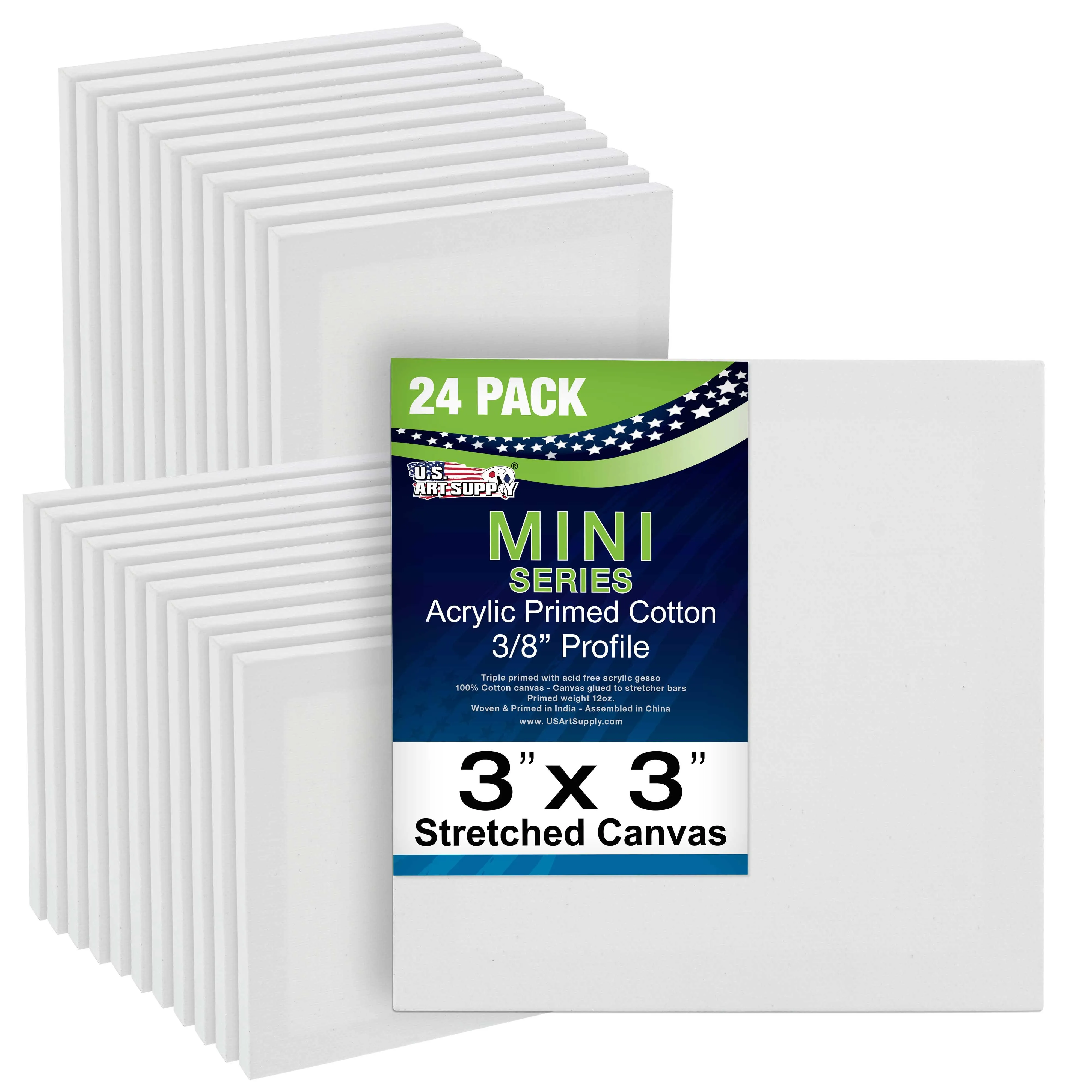 3" x 3" Mini Professional Primed Stretched Canvas - 24 Pack