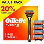 Gillette Fusion5 Men's Razor Handle + 5 Blade Refills