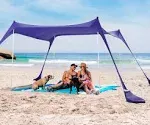 SUN NINJA Pop Up Beach Tent Sun Shelter UPF50+ with Sand Shovel, Ground Pegs and Stability Poles, Outdoor Shade for Camping Trips, Fishing, Backyard Fun or Picnics