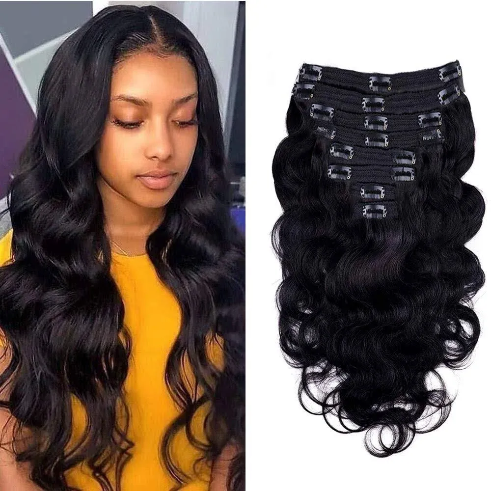 CanaryFly Body Wave Clip in Hair Extensions for Black Women Body Wave Human Hair ...