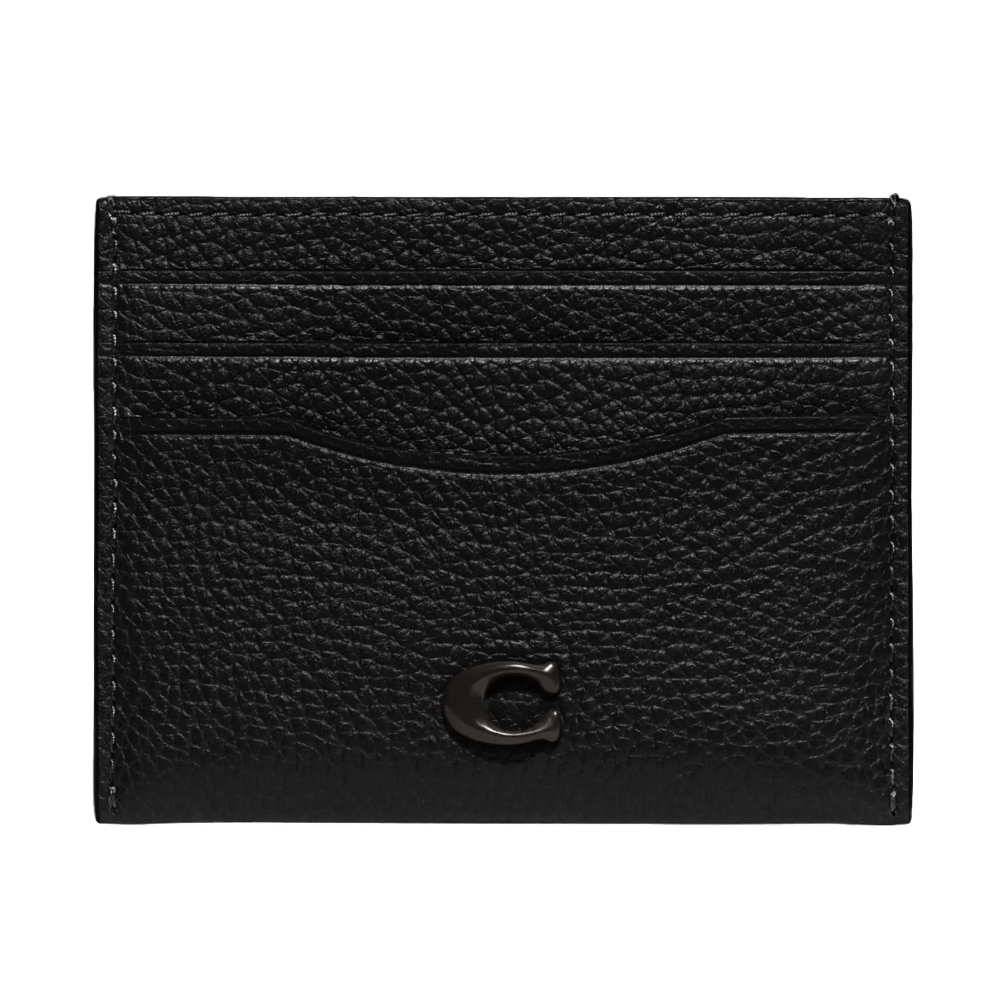 Coach Pebble Leather Flat Card Case - Black