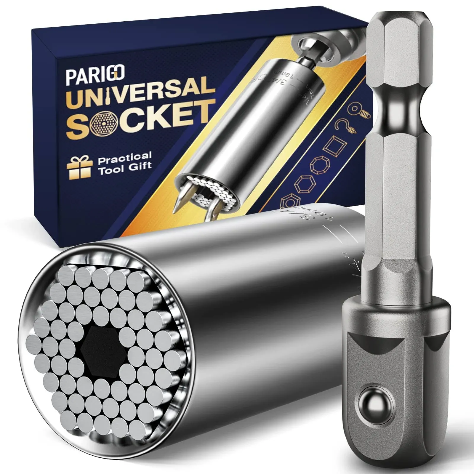 Universal Socket Tools Gifts for Men: Christmas Stocking Stuffers Birthday Gift for Dad Husband Him Women 1/4"-3/4"(7-19mm) Super Socket Set Impact Power Drill Adapter Unique Cool Gadgets