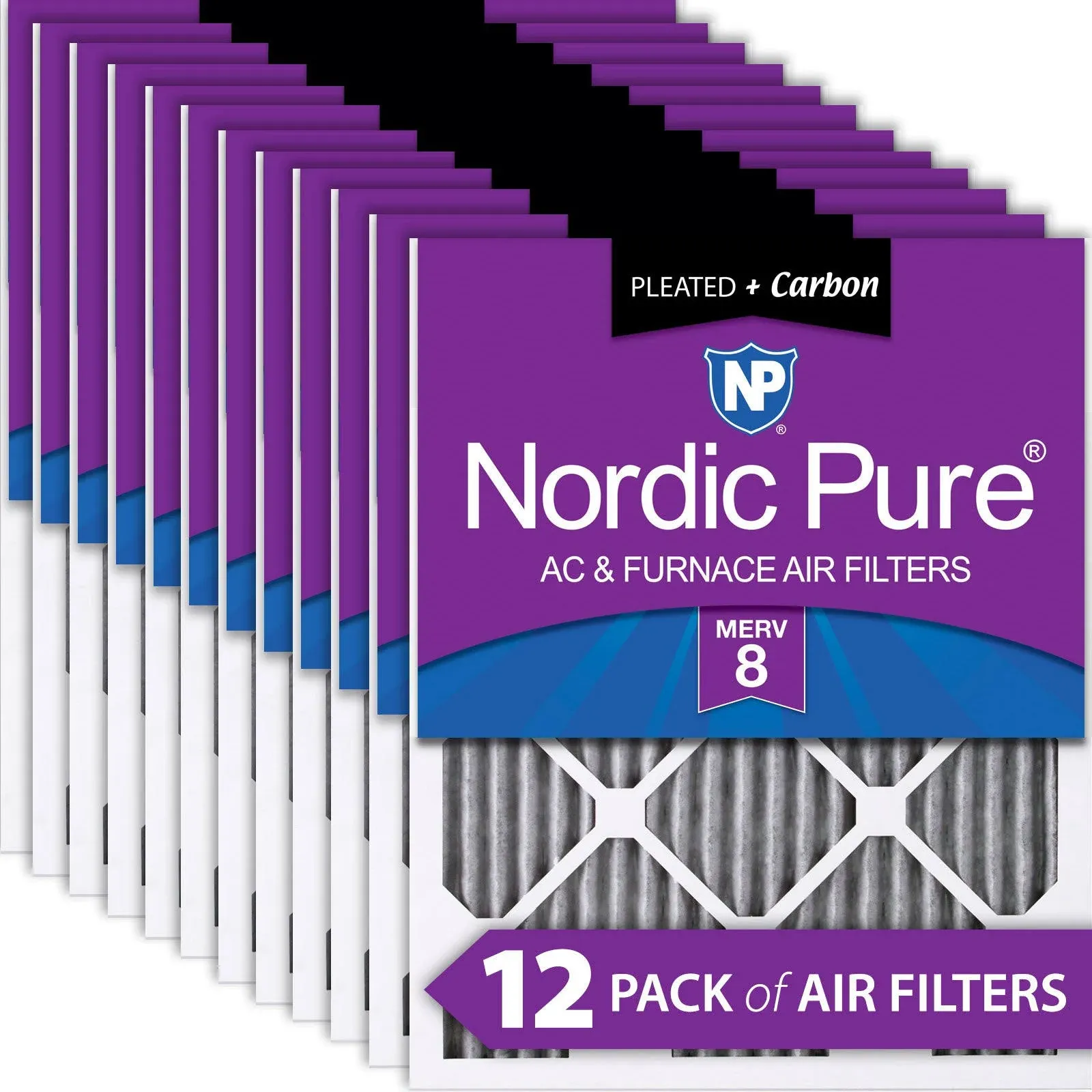 20x20x1 Furnace Air Filters MERV 8 Pleated Plus Carbon 12 Pack