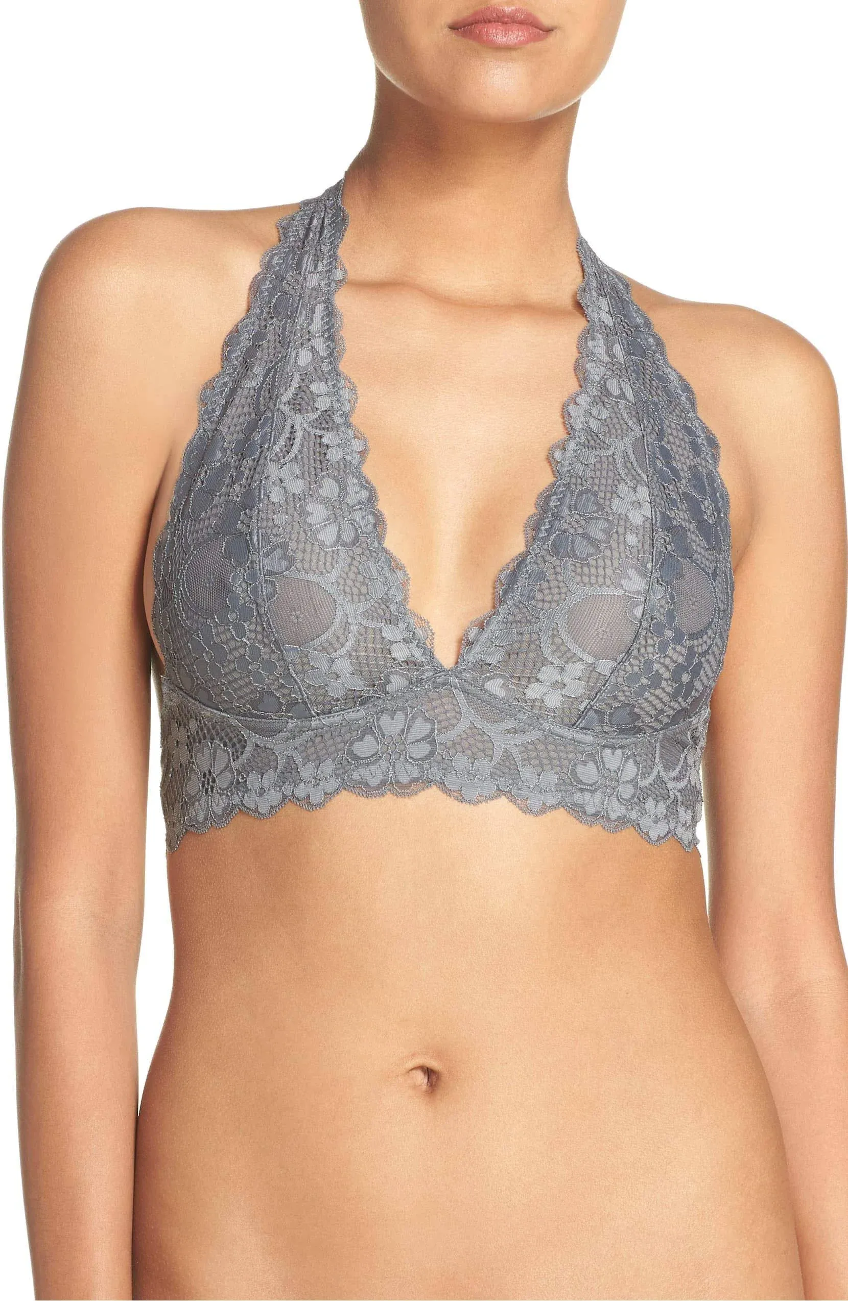 Free People | Galloon Lace Halter Bralette | Grey | Xs