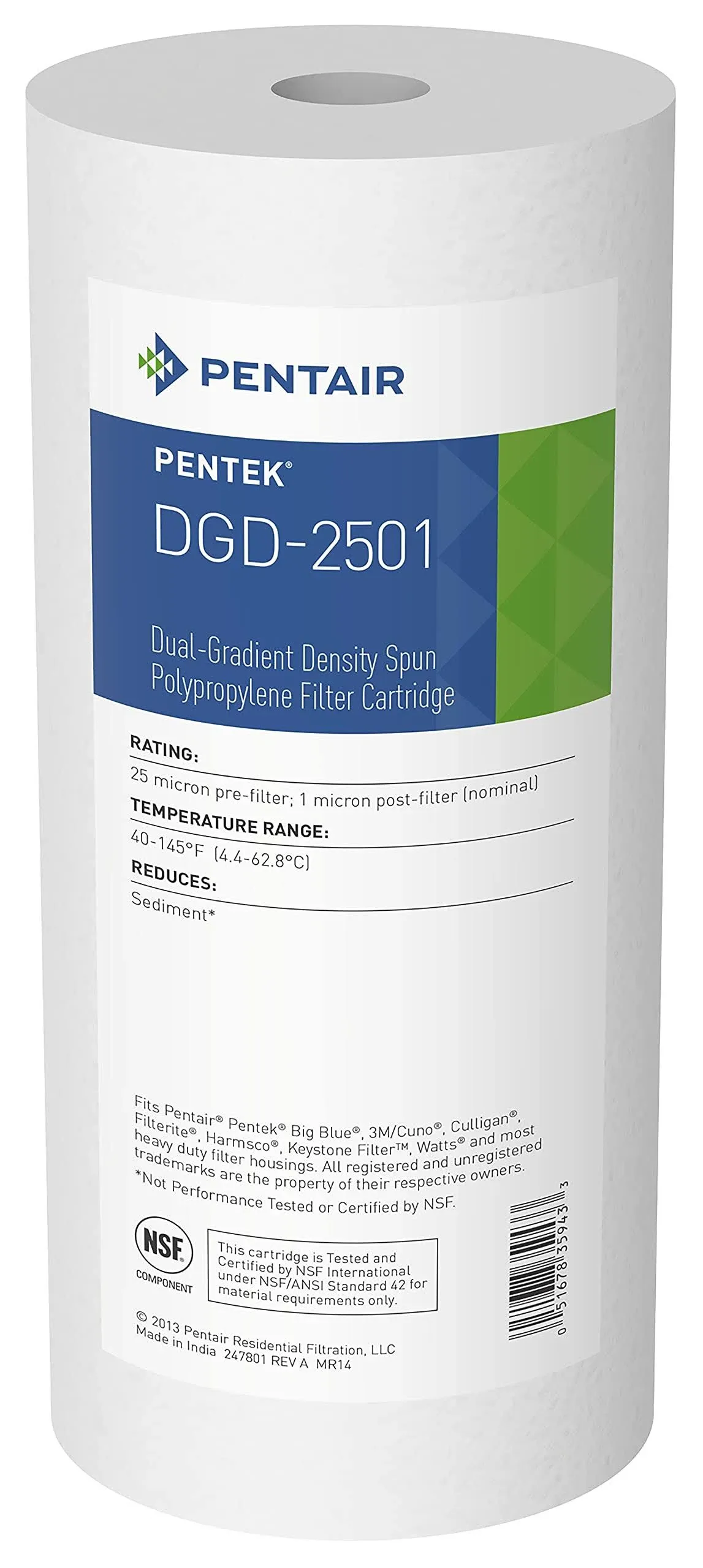 Pentek DGD-2501 Spun Polypropylene Filter Cartridge, 10" x 4-1/2" (1, 2-Pack)