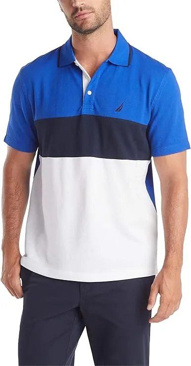 Men&#x27;s 100% Cotton Pique Color Block Polo Shirt