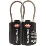 2 Pack TSA Approved Travel Combination Cable Luggage Locks for Suitcases & Backpacks - Black