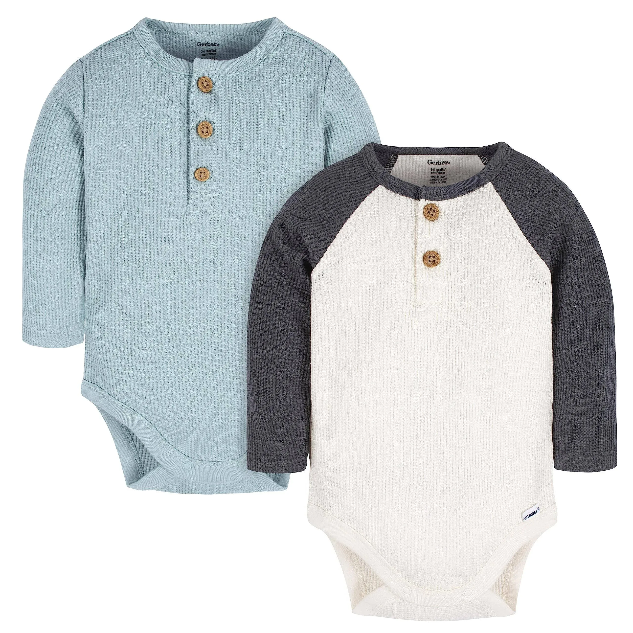 Gerber Baby Boys' 2-Pack Long Sleeve Henley Onesies