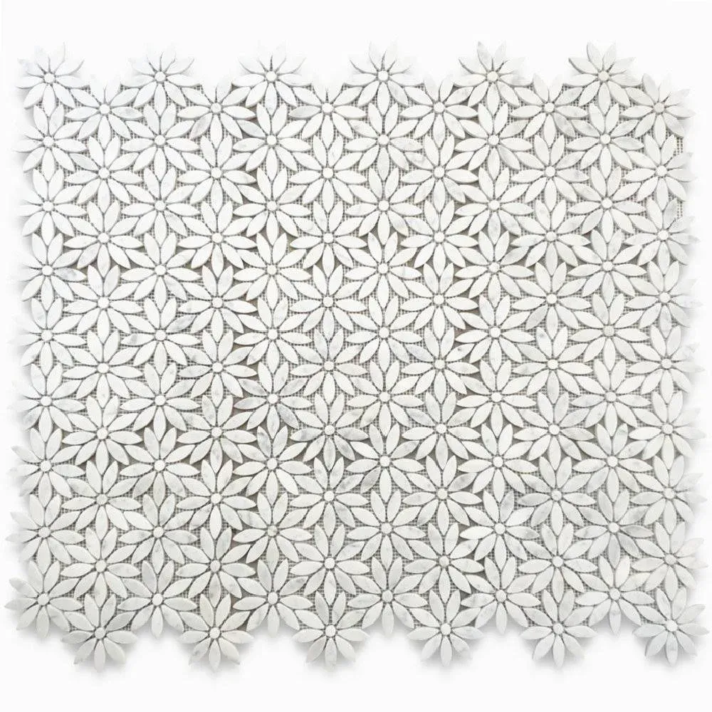 Daisy Field Flower Waterjet Mosaic Carrara White Marble Tile Polished, 1 sheet - Contemporary - Mosaic Tile - by Stone Center Online | Houzz