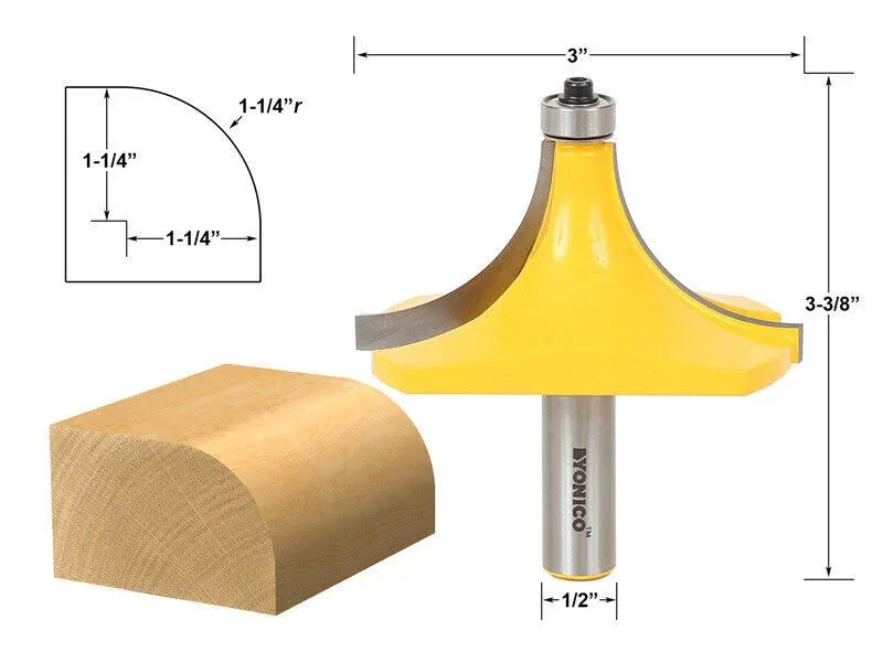 YONICO 13170 1-1/4-Inch Radius Round Over Edge Forming Router Bit 1/2-Inch Shank