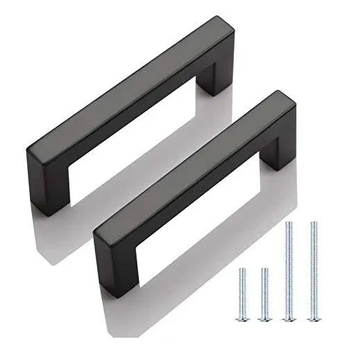 KNOBWELL 10 Pack 3-1/2" Hole Center Matte Black Cabinet Handles Modern Drawer Pulls, Stainless Steel Square Bar Kitchen Cabinet Door Handles Stainless Steel, 4" Overall Length