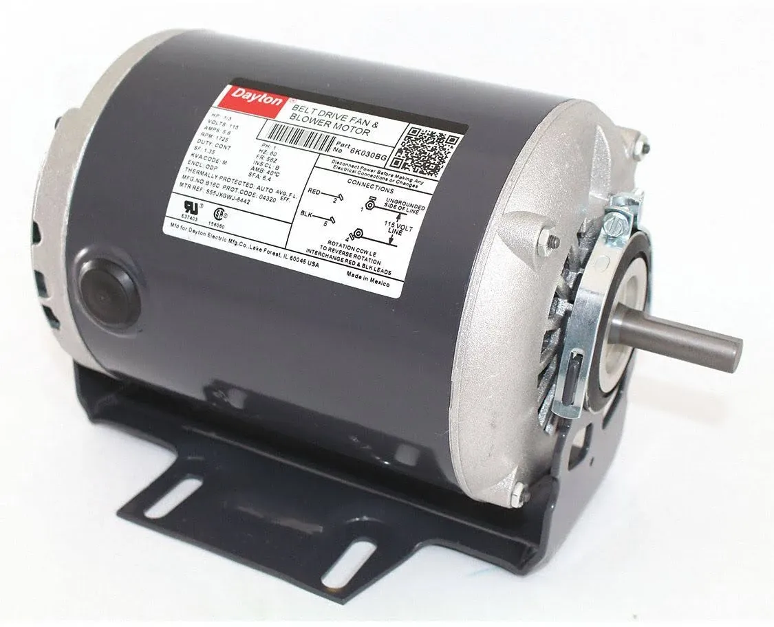 Dayton 6K030 Split-Phase Belt Drive Motor, 1/3 Hp, 56Z Frame, 115V Ac Voltage,