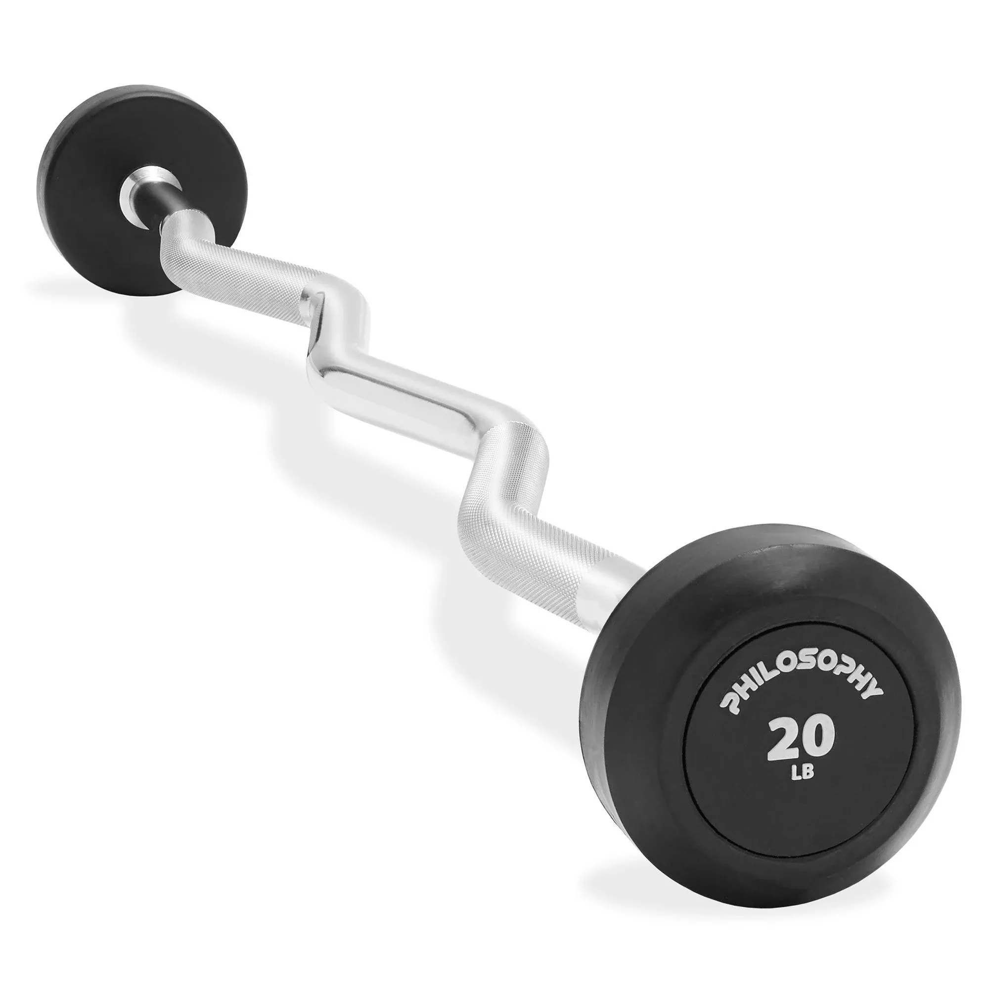 Rubber Barbell, 20 LB Pre-Loaded Weight EZ Curl Weightlifting Bar