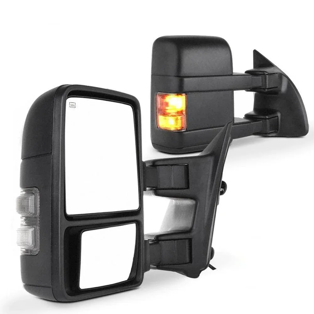 SCITOO Towing Mirrors fit for 1999-2007 for F250 for F350 for F450 for F550 Super Duty 2000-2005 for Ford for Excursion with Smoke Turn Signal Power Adjusted Heated Manual Telescoping Features