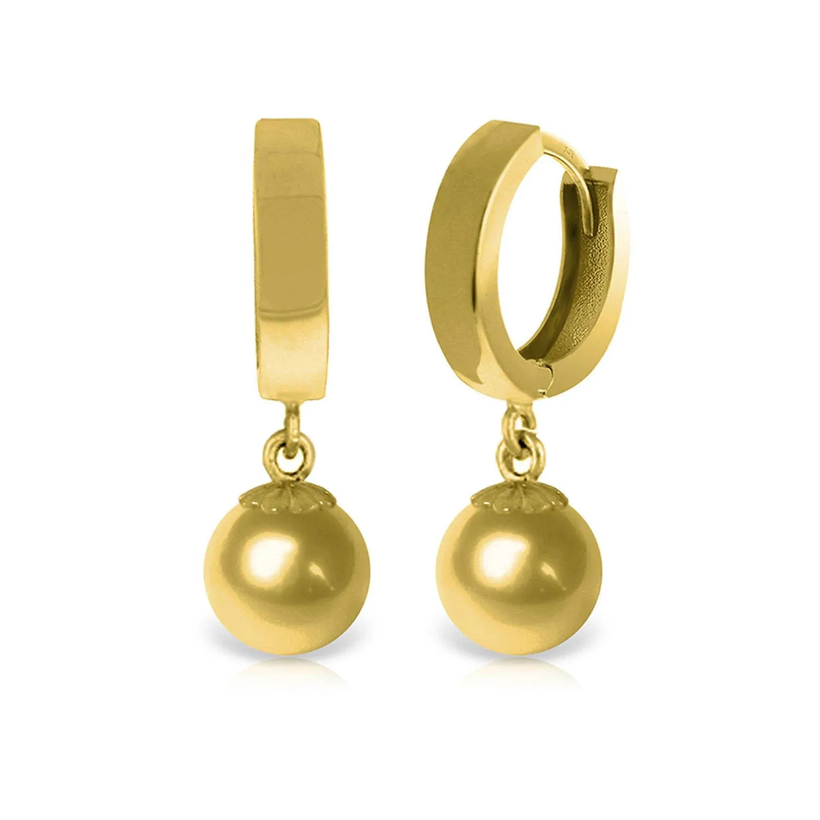 Galaxy Gold GG 14k Solid Yellow Gold Huggie Hoop Earrings with Solid Yellow Gold Dangling Ball Drop