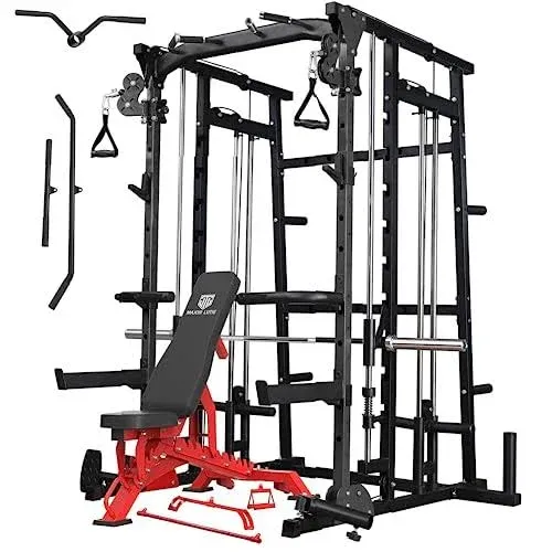 Major Lutie Smith Machine with Weight Bench, SML07 1600lbs Power Cage with Weight ...