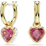 Swarovski Chroma drop earrings, Heart, Red, Gold-tone plated