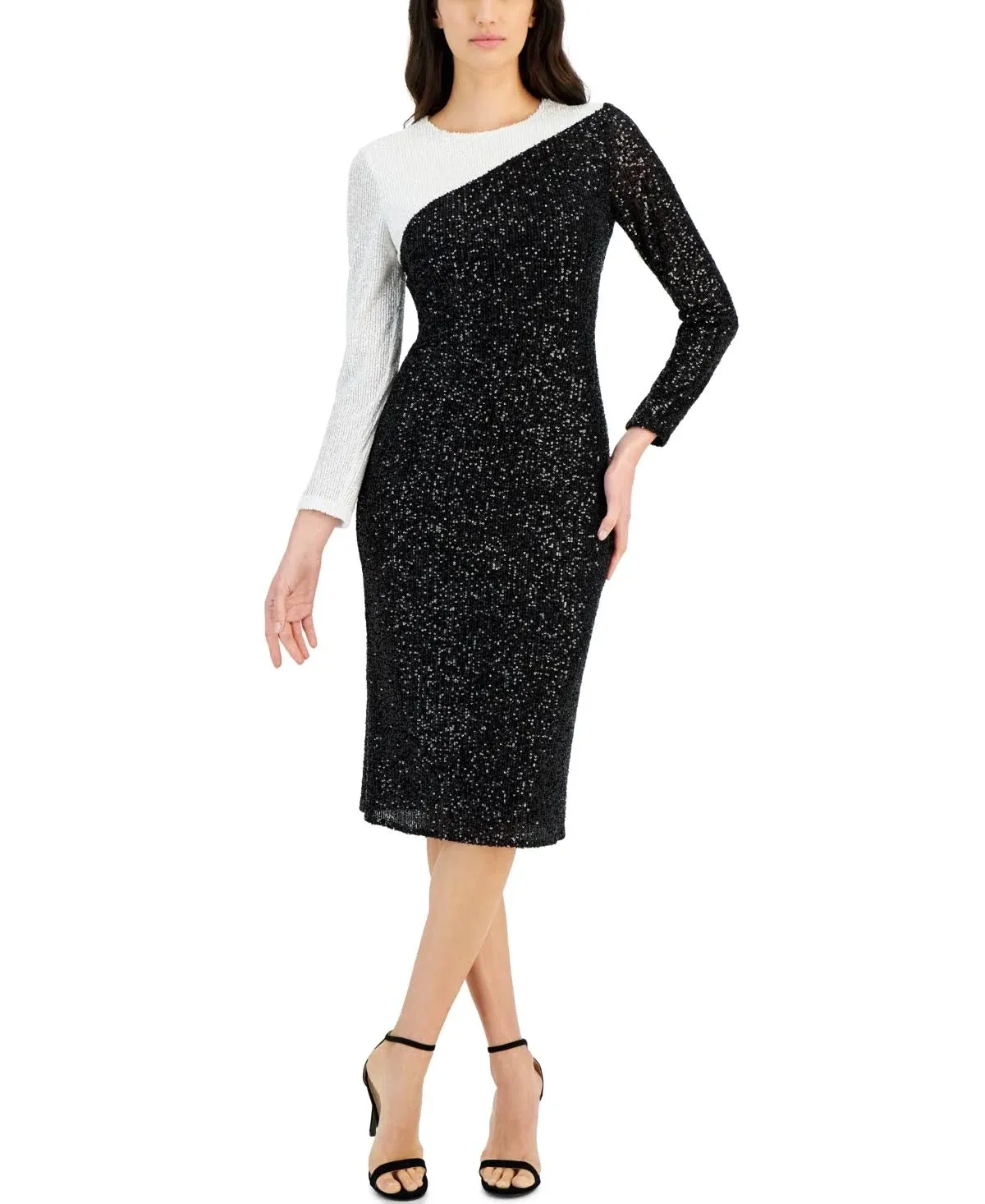 "Women's Sequined Colorblocked Midi Dress"