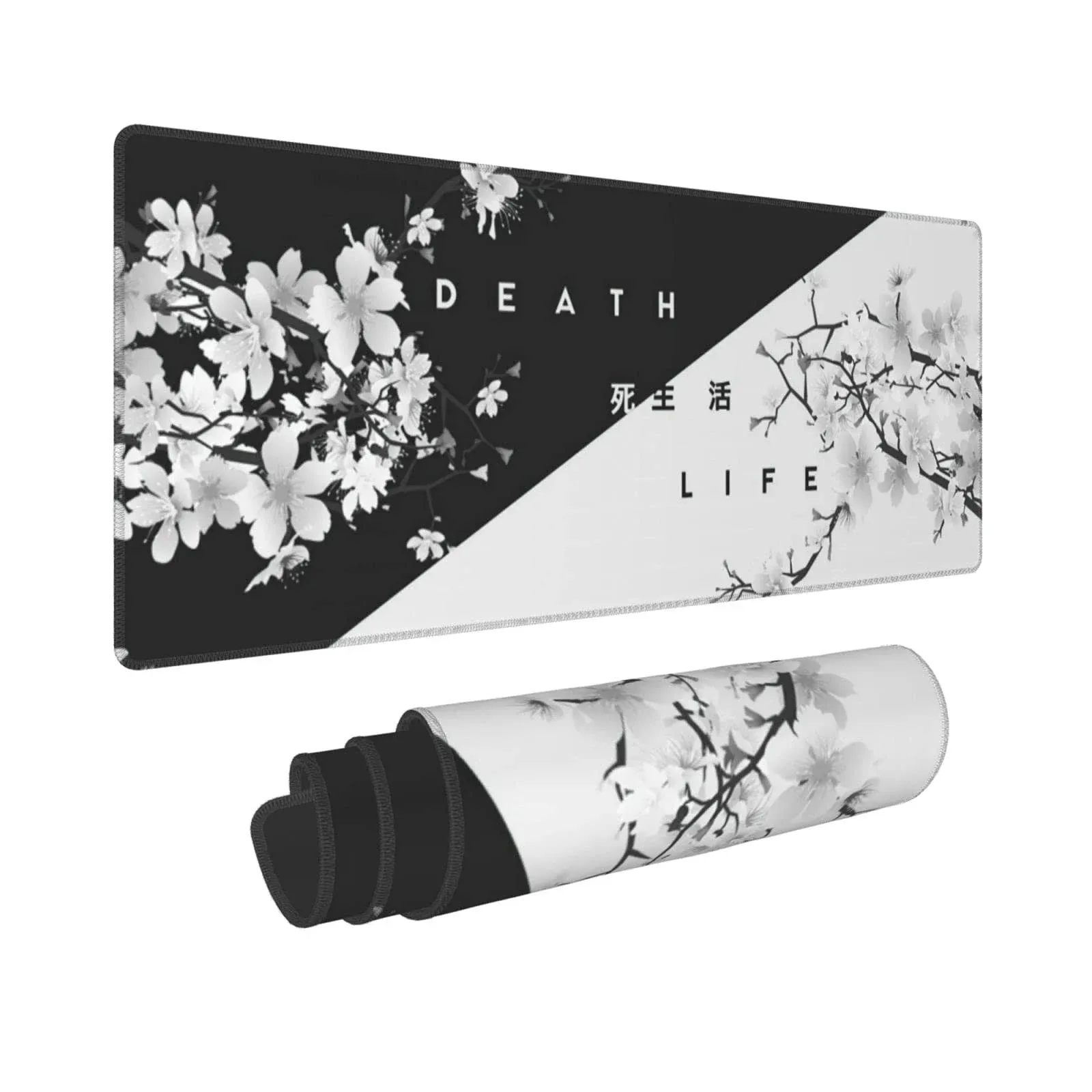 Black and White Cherry Blossom Gaming Mouse Pad XL, Extended Large Mouse Mat Desk Pad, Stitched Edges Mousepad, Long Non-Slip Rubber Base Mice Pad, 31.5 X 11.8 Inch, One Size