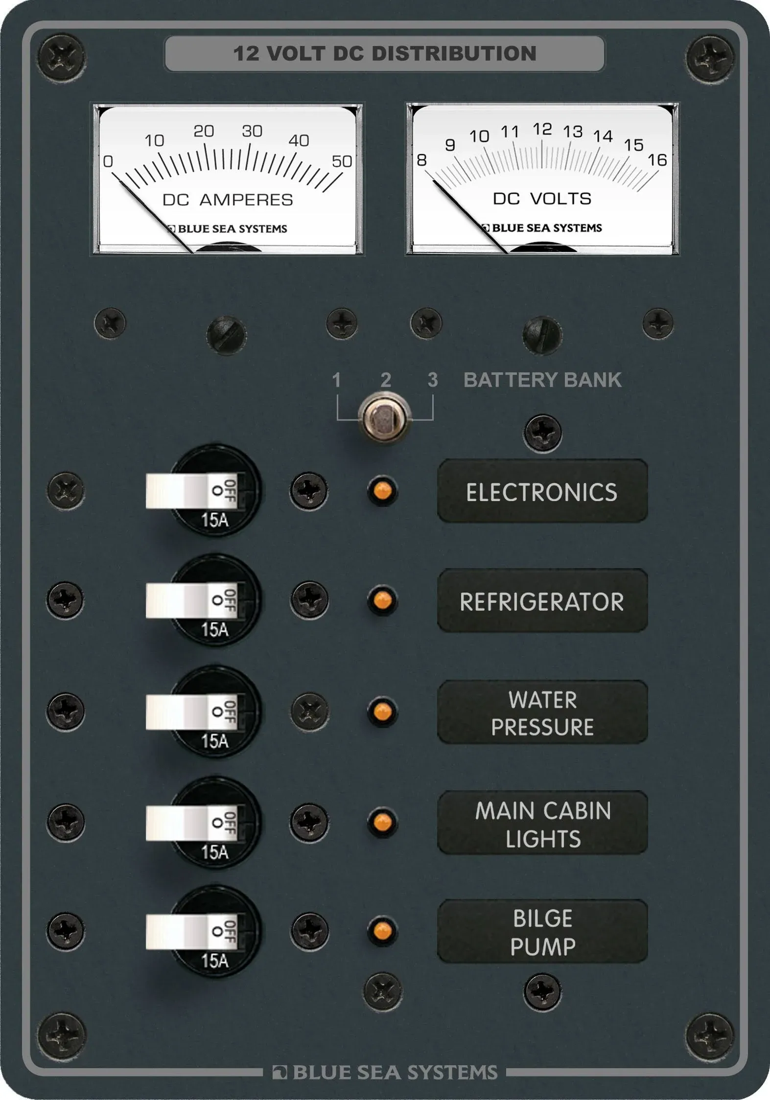 Blue Sea 8081 DC 5 Position Toggle Branch Circuit Breaker Panel - White Switches 8081