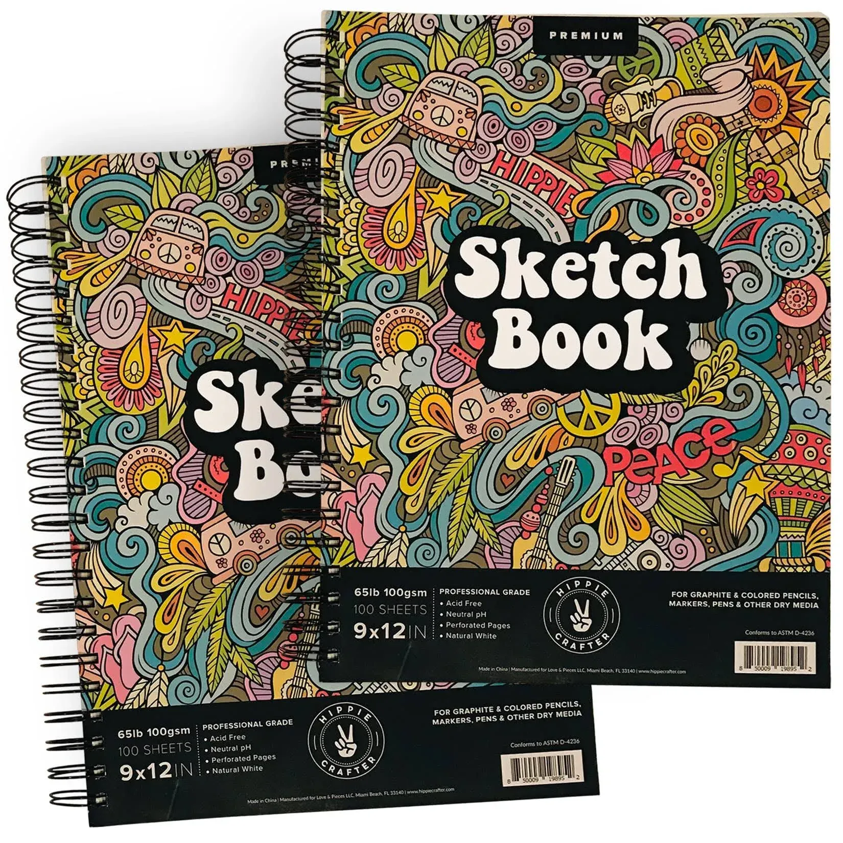 Marker Sketch Book Pack 9 x 12 inches Sketchpad, 2 Pack Pads 100 Sheets Marker Sketchbook for Drawing Spiral Sketch Book Bound 65lb Sketch Book for