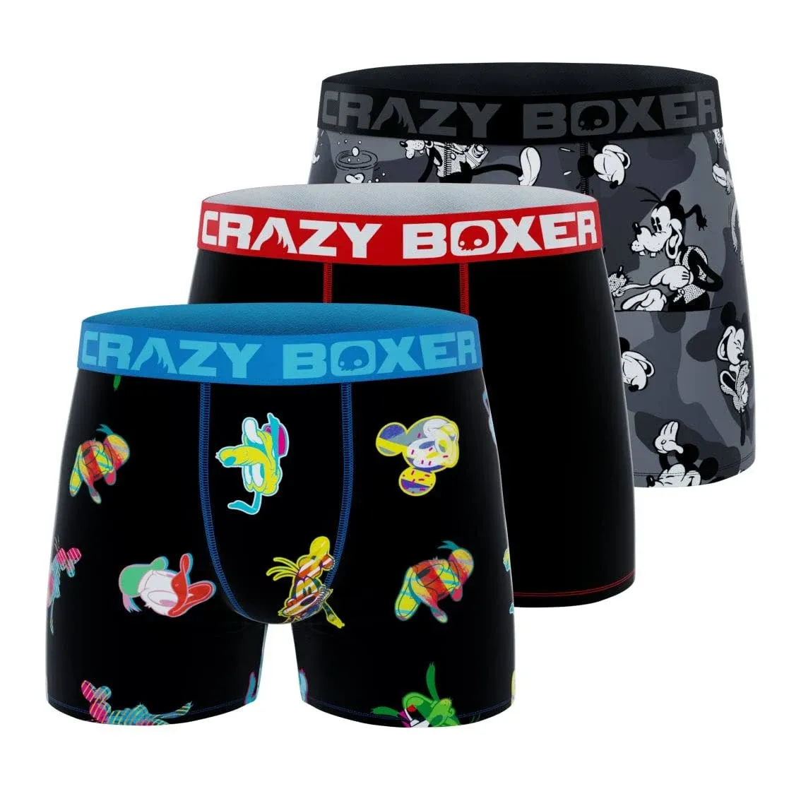 CRAZYBOXER Men's Disney Classic Underwear Black 3 Pairs Boxer Briefs Sz. XL - X-Large