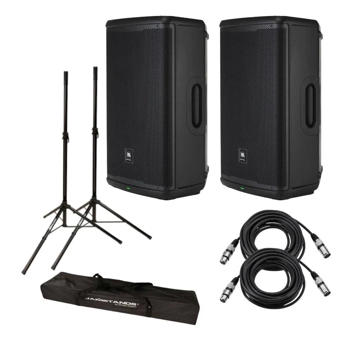 JBL EON715 15" 1300W Powered Pa Speaker Pair, Bundle with Stands and Cables