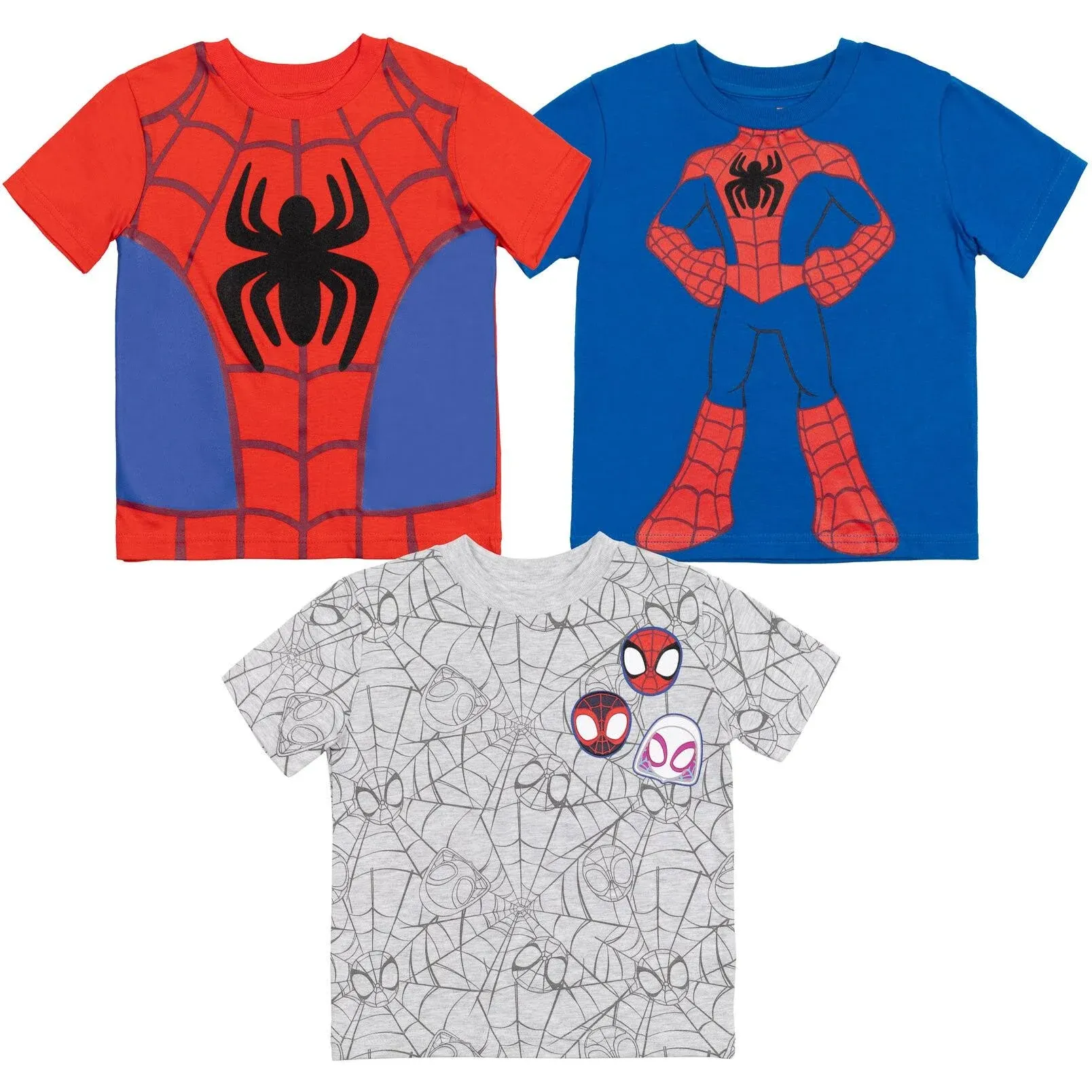 Marvel Avengers Spider-Man Spider-Verse Spidey and His Amazing Friends 3 Pack T-Shirts Toddler to Big Kid Sizes (2T - 18-20)