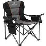 Alpha Camp Foldable Camping Chair Oversized Padded Heavy Duty Portable Quad Chair with Cooler Bag & Cup Holder Supports 450lbs, Black and Gray,Adult