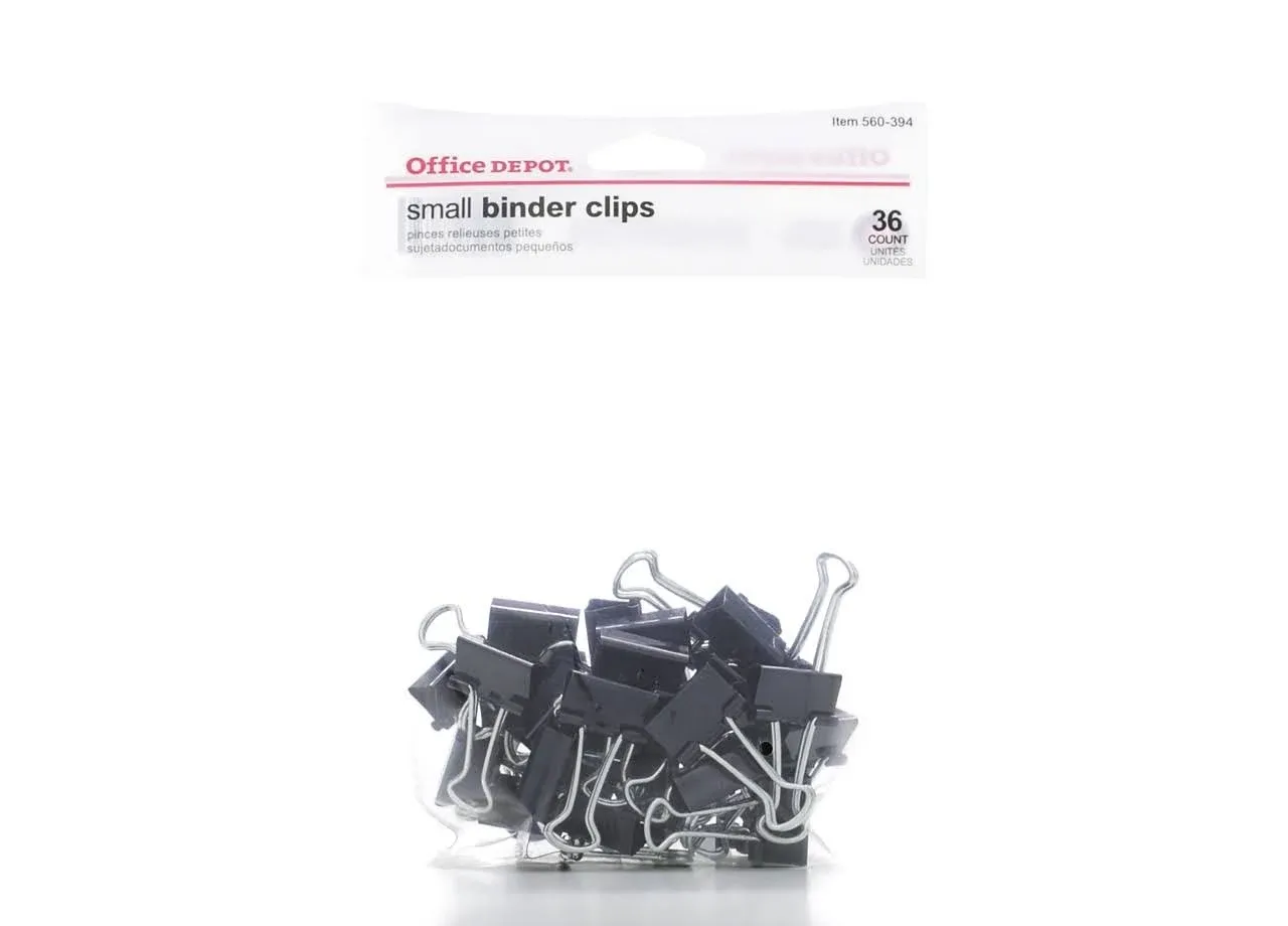 Office Depot&reg; Brand Binder Clips, Small, 3/4&quot; Wide, 3/8&quot; Capacity, Black, Pack Of 36