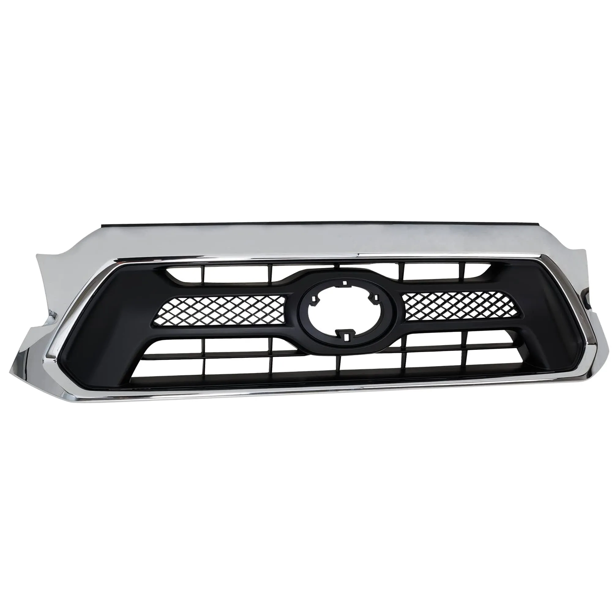 Grille Assembly Compatible with 2012-2015 Toyota Tacoma Chrome Shell with Painted Black Insert