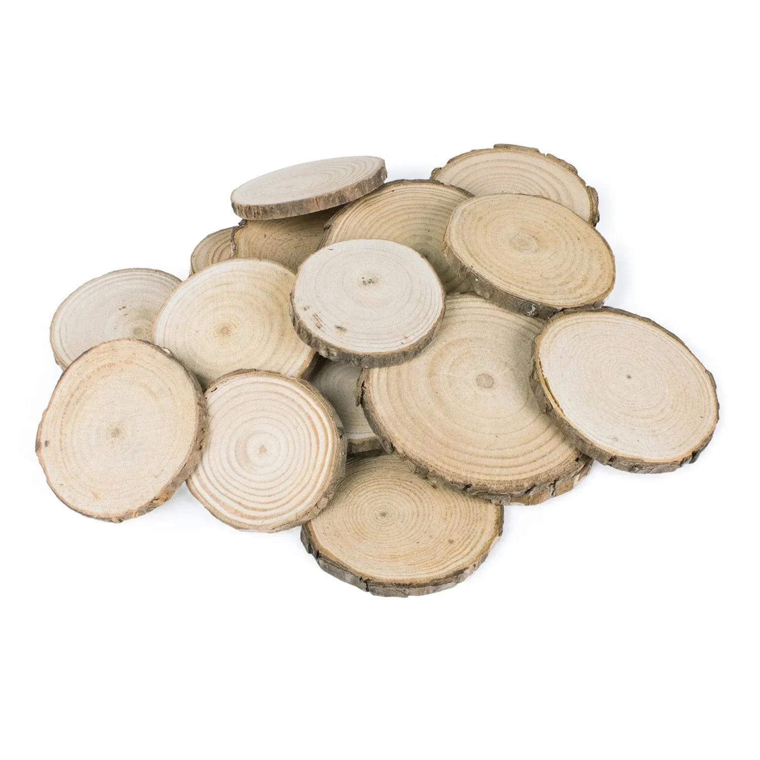 Mini Assorted Size Natural Color Tree Bark Wood Slices Round Log Discs for Arts & Crafts