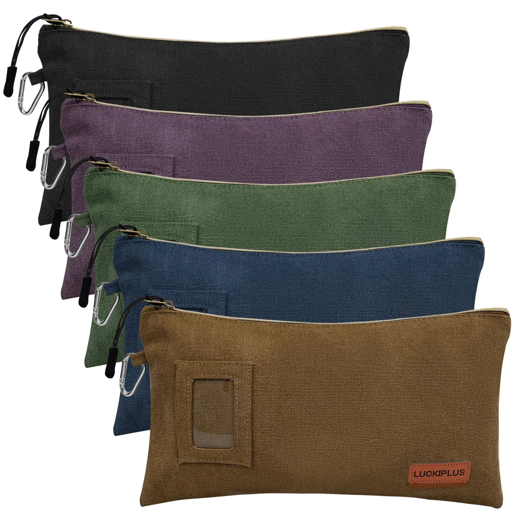 5 Pack Canvas Tool Pouches Small Tool Bags with Zipper &amp; Carabiner Clip Heavy...