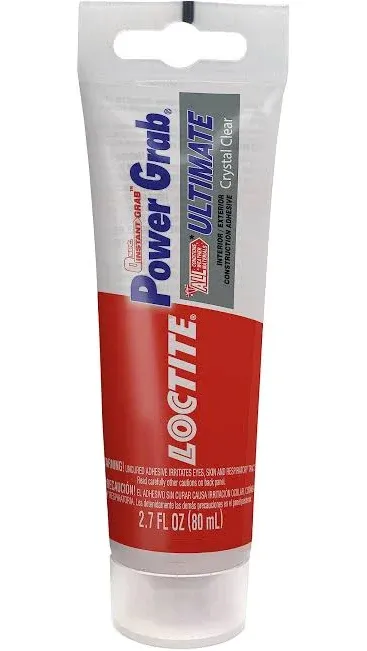 Loctite Power Grab Ultimate Crystal Clear Construction Adhesive - Versatile Construction Glue for Glass, Wood, Metal & More - 2.7 fl oz Tube, 6 Pack