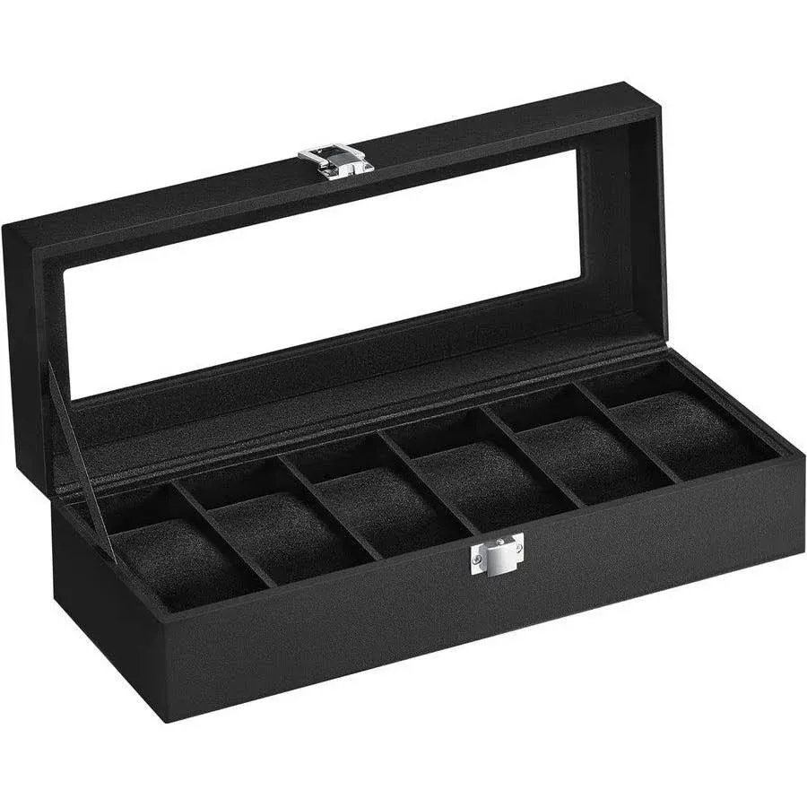 SONGMICS 6-Slot Watch Box Watch Case with Large Glass Lid